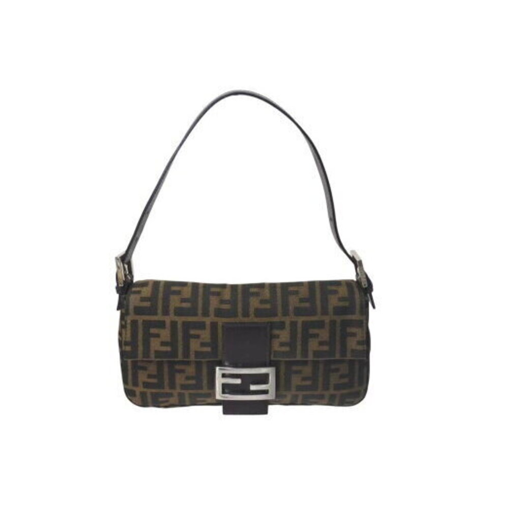 FENDI Mamma Bucket Hobo Shoulder Bag Zucca Canvas Brown Leather